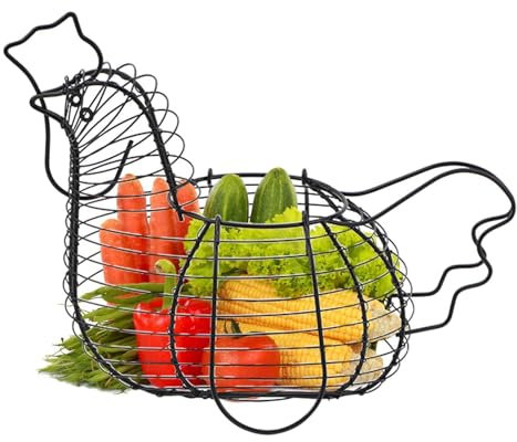 Draht-Eierkorb, Hühner-Form Drahtei-Aufbewahrungskorb Halter Rack mit großer Kapazität, multifunktional Eiersammelkorb für Lebensmittel, Obst und Eier