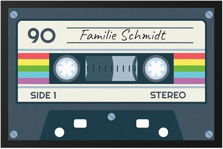 Kiddle-Design Fußmatte Retro Personalisiert Kassette Lustige Fußmatte Vintage 90er 80er Fußabtreter flach & dünn 60x40cm Türvorleger