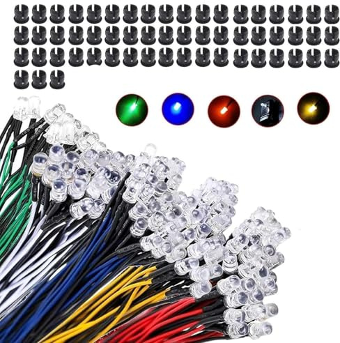 NOOYNOEO 5mm Prewired Led, 60pcs LED Diodes Light 12V 20cm Pre Wired LEDs 6 Colors with Diffused Colored Lens, Ultra Bright Orange, White, Red, Blue, Green, Yellow for Decor
