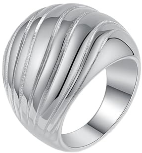 HIJONES Femmes Acier Inoxydable Grande Vague Brillante Grosse Bague Mariage Promis Bijoux À la MainArgent Taille 62