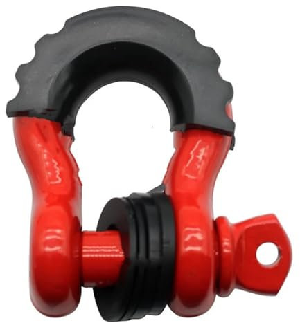 IBNA Gebogener Schäkel 5/8 D-Ring-Schäkel 42 990 Lbs Mit Isolator & Unterlegscheiben-Kit Für Jeep-Geländewagen Anhängerkupplung(Rot 1Stk)