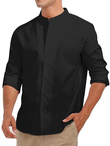 Fanient Hemd Herren Leinenhemd Button Down Langarm Stehkragen Hemden Männer Freizeithemden Stehkragen Anzug Hemd XXL
