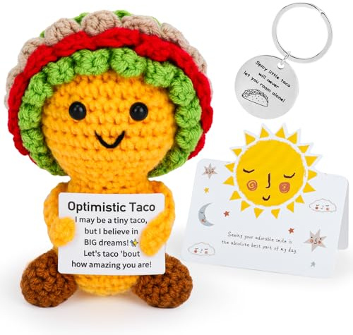 Vspek Positive Emotional Support Crochet Taco, Funny Handmade Knitted Doll with Card and Keychain Home Office Desk Decor Birthday Holidays Cheer up Gifts for Parents Friend Lover Coworker Teacher