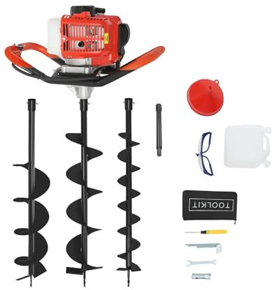 Levkitch 2.3HP ‎Petrol Auger, Heavy Duty Fence Post Hole Diggers Kit, with 3 Drill Bits Diameter 46 8 Earth Augers, Fence Posts Borer Drilling Machine