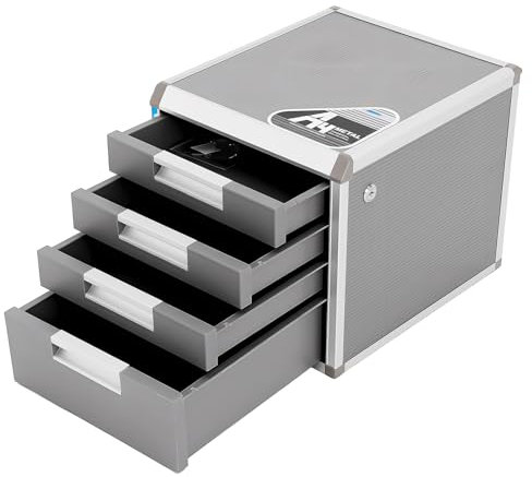 ‌4-Fächer Schubladenbox mit Schloss, Abschließbare Dokumentenbox, Aufbewahrungsbox für Ordner, Unterlagen & wichtige Dokumente, Für Büro, Homeoffice & Archiv