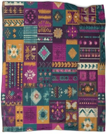 kaiyun Patrones Tribales Manta De Sofá Boho Colcha Patchwork Súper Suave,Ligera,cálida Y Cómoda,Funda Nórdica 50x60inch(127x152cm)