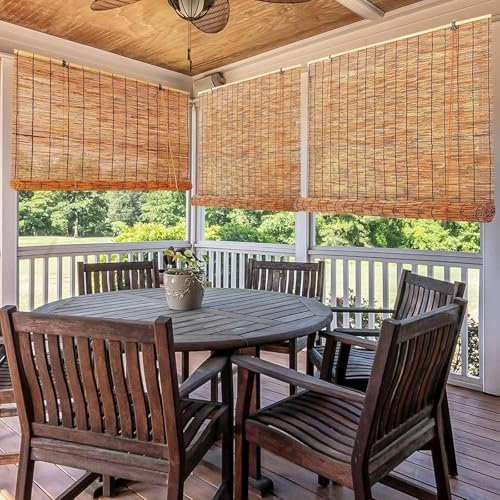 Bambusrollo Wetterfest Aussen Atmungsaktiv Bambus Jalousie Schilfvorhang 50 60 80 95 105 125 135cm Natürlichen Bambus Rollo, Sonnenschutz Sichtschutzrollo Für Fenster Türen