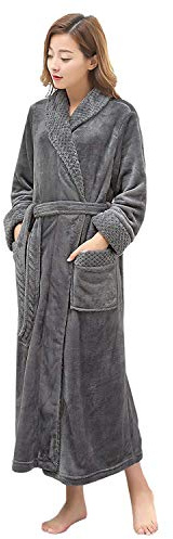 PUTUO Vestaglia Donna Invernale Lunga: Accappatoio Donna in Microfibra Caldo Elegante per Inverno Grigio 2XL-3XL