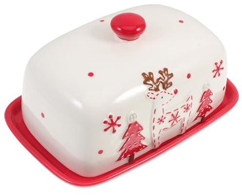 Ceramic Butter Tray with Lid Christmas Style Rectangle Cheese Case | Sealed Box, Elegant Embossed Finish, for Home Banquets and Serving Butter