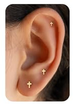 PRTGL Flach Rücken Ohrringe - 3 Paar Ohrstecker Damen, 14k Vergoldet/Weißgold Silber Herz/CZ/Perlen/Stern/Mond/Blumen/Kreuz/Schmetterling/Kugel/Schleifen/Sonnen/Blitz klein Ohrringe Set Knorpel
