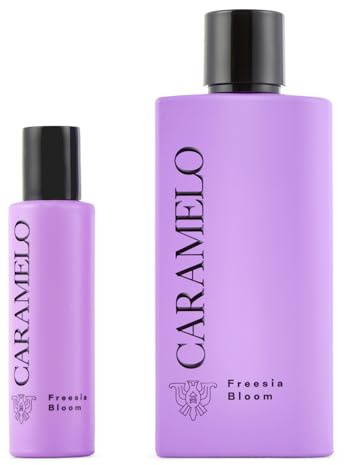 CARAMELO - Freesia Bloom Promoción 100 + 30 ml, Colonia Mujer, Pack 2 Productos, Perfume Formato Spray, Eau de Toilette Natural y Femenina, Aroma Frutal Amaderado, Fragancia Fresca, Elegante