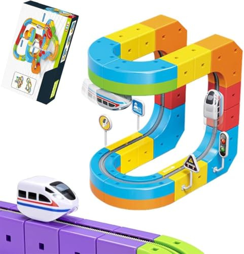 Clickrail Electric Train Set Flexible Race Track,32 PCS Click Rail Track Toy,Gravity-Defying 3D Embedded Layouts & Motorized Car,Click Rail Electric Train Track Set,STEM Building Car Track For Kids