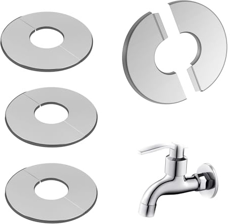 4er-Set Edelstahl Rosettenabdeckungen 28 mm – Rostfreie Rohrabdeckung für Heizungsrohre, Wasserhähne & Duschen | Split-Design, Selbstklebend (Silber)