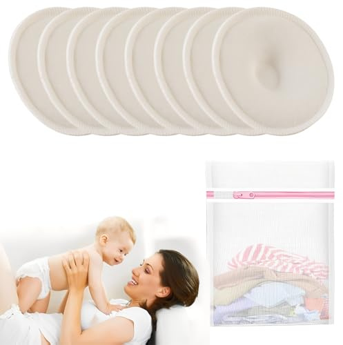 VEOIRXU 8 Piezas Discos de Lactancia Reutilizable con Bolsa de Lavado Almohadillas para Pezones de Lactancia Materna para Maternidad Diseño 3D Contorneado para la Lactancia Materna