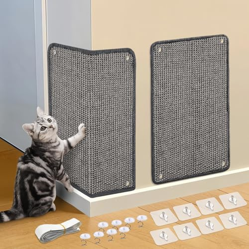 AMFUN 2 Stück Kratzmatte aus Sisal, Kratzmatte Katze mit Klebeband, Widerstandsfähig, Schützen Sie Ihr Sofa, Teppich, Möbel und Wände vor Kratzern, 50 × 25 cm (Grau)
