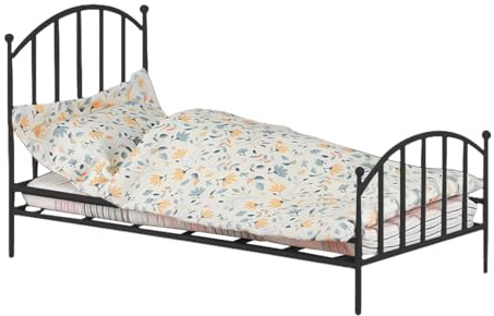 Miniatur-Metallbett – Vintage-Puppenmöbel aus Metall | Modellbett im Maßstab 1:12, antikes Design für Hotelzimmer, Sammler-Display, Kinderzimmer, eigenständige Dekoration
