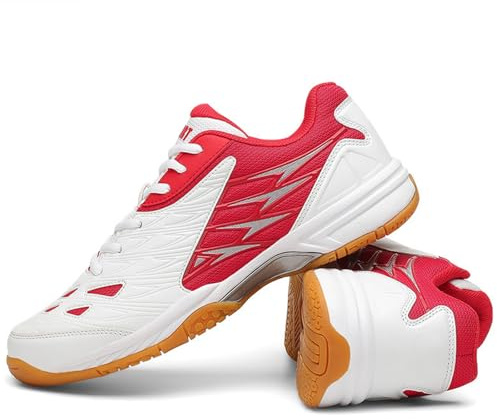 Wizeny Zapatos de Tenis Hombre Zapatos de Squash Cómodas Zapatillas de Tenis de Mesa Ligeros Zapatillas de Voleibol Interior Transpirables,Red White,36 EU