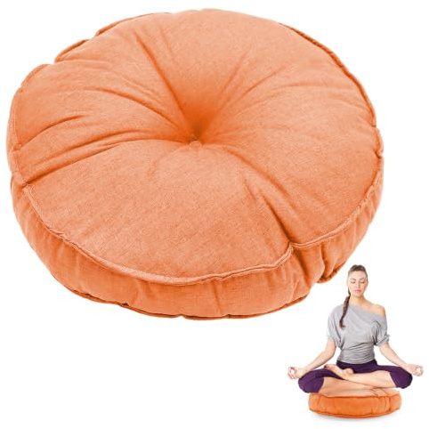 Bodenkissen Rund 45 cm Ø – Sitzkissen Pouf für Zuhause & Outdoor(Orange) | Wetterfest Wasserfest, 10 cm Dick – Sitzpolster für Garten, Balkon, Esszimmer, Büro- & Stuhlauflage Indoor Outdoor Einsatz