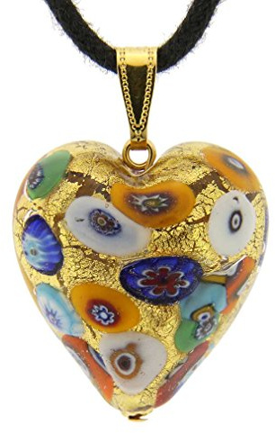 Glass Of Venice Murano-Glas-Herz-Anhänger-Halskette im Klimt-Design mit mehrfarbigen Millefiori und 24-Karat-Gold, Größe 2,5 cm, handgefertigt in Murano, Italien – Murano-Glas-Anhänger für Damen