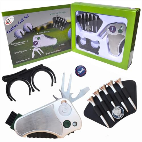 Golfer 's Best Golf Geschenk Set: Werkzeug Reparatur - Stroke Zähler, Pitchgabel, Klampe Spanner, Club Groove Cleaner Gürtel Teehalter Tees Gürtel Ballhalter - Geschenkidee für Männer