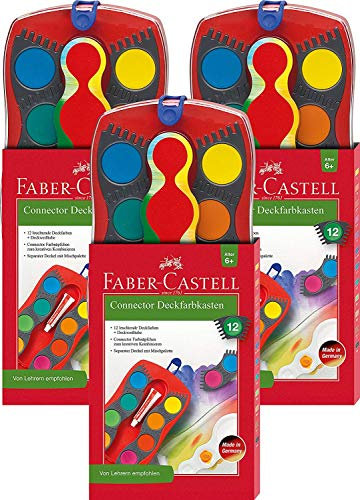 Faber-Castell 125030 - Farbkasten Connector mit 12 Farben, inklusive Deckweiß (3, 12 Farben Farbkasten)