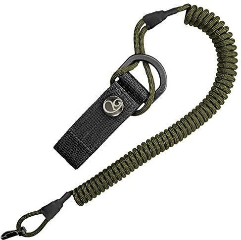 Ganzoo spiralvajer säkerhetslanyard med paracordmantel, fångrem som håller nyckelknippa och redskap nära kroppen, karbinhake, RSG-hållare, bärfäste med tryckknapp, 48-150 cm räckvidd, 4 mm, armygreen