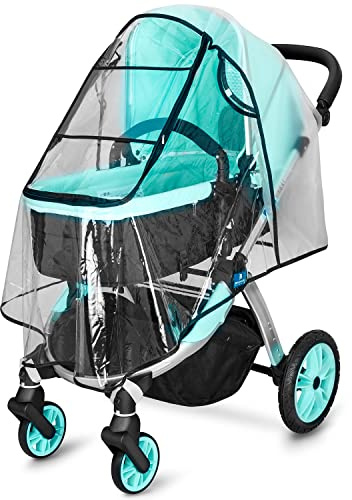 Stroller Rain Cover, Universal Baby Travel Weather Shield, Clear, Waterproof, Windproof, Breathable Ventilated, Fits Most Single Strollers, Protects from Rain, Wind, Dust and Snow