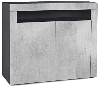 Vladon Kommode Valencia, Made in Germany, Sideboard mit 2 Türen und 1 offenem Fach, Schwarz matt/Beton Oxid Optik/Beton Oxid Optik (108 x 92 x 40 cm)