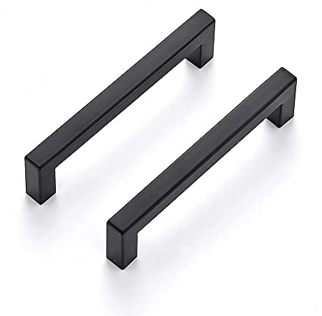 LONTAN 5 Pack Black Kitchen Cupboard Handles 160mm Hole Centers Black Wardrobe Handles Stainless Steel