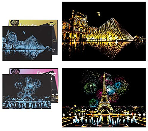 SiYear Scratch Paper Rainbow Painting Sketch, City Series Night Scene,Scratch Painting Creative Gift,Scratchboard for Adult and Kids with 4 Tools