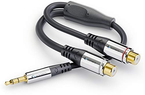 Sonero Premium Audio Adapter, 0,20m, 3,5mm Klinke Stecker auf 2X Cinch Buchse, schwarz S-ACA003