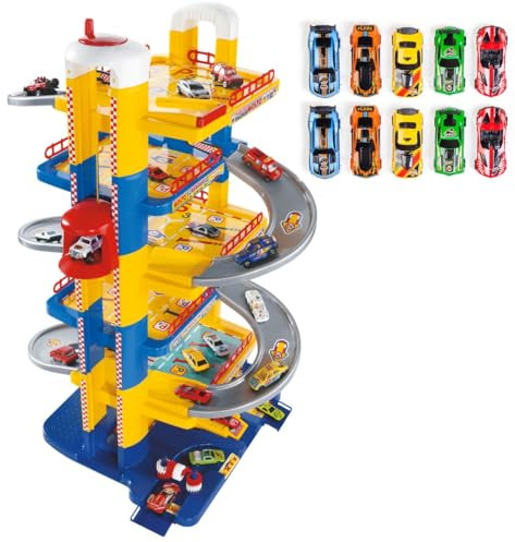 MOLTO | Parking Infantil de 6 Plantas + 10 Coches con Accesorios, Parking Coches Juguete, Pista de Coches de Juguete, Juguetes Niños + 3 Años, Garaje Coches