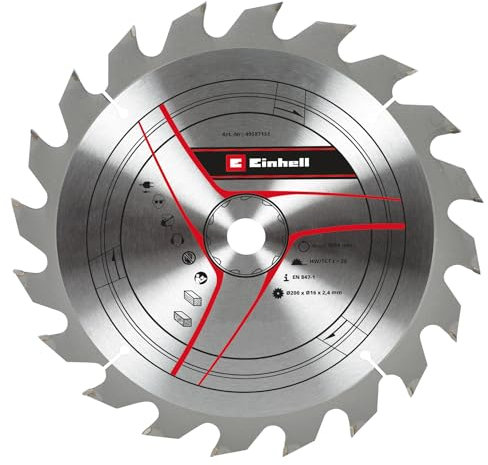 Einhell - Lama per sega circolare originale, 200 x 16 (accessori per sega, diametro 200 mm, attacco 16 mm, 20 denti piegati, larghezza di taglio 2,4 mm, metallo duro, per seghe circolari da tavolo)