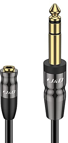 J&D 1/4 inch to 3.5mm Headphone Adapter, Heavy Duty Copper Shell Connecter Joint 3.5mm 1/8 inch Female TRS to 6.35mm Male TRS Stereo Audio Extension Cable, 3 Feet
