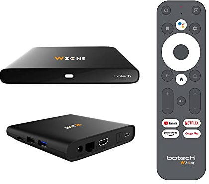 Botech WZONE Box med 4K HDR Android TV-strömning mediaspelare Google Assistant Remote Official International Version – svart