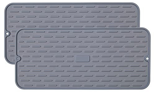 To encounter Silicone Dish Drying Mat -Small 17.5 x 8 - Set of 2 Flexible Stemware Drying Mat, Heat Resistant Silicone Trivet, Counter Top Mat, Dish Draining Mat, Sink Mat, Light Grey