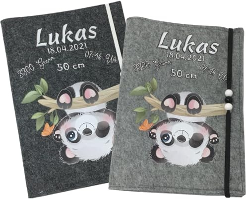 U Heft Hülle und Impfpass aus Filz - Personalisiert mit Namen - Untersuchungsheft Schutzhülle - Babygeschenke zur Geburt - Kinderuntersuchungsheft Mädchen und Junge - Panda Hängend