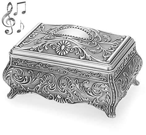 ELLDOO Vintage Metal Music Box, Wind Up Musical Jewelry Box Keepsake Box, Small Trinket Jewelry Storage Box Gift for Girl Women (Tune: You Are My Sunshine)