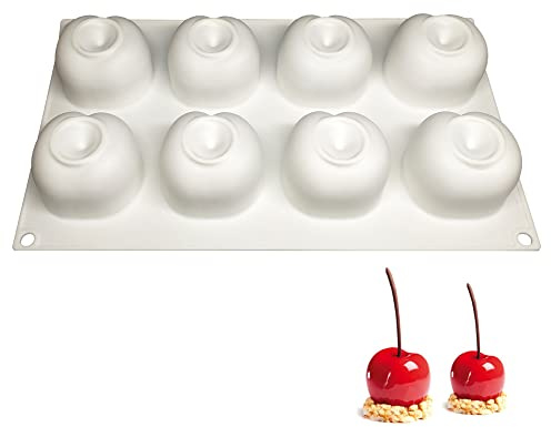 Kirsche Silikonform 8 Ausbuchtungen Obst Silikonform Kuchen Backform Schokoladenform Professional Silikon Backform Backzubehör für Kuchen, Mousse, Eiscreme, Schokolade, Gelee 、Pudding 、Jelly