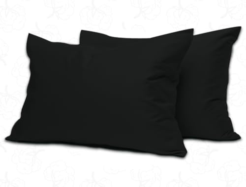 MistyMorning Pillow Cases 2 Pack Soft & Premium Quality Bedding & Linen, Egyptian Cotton 200 Thread Count, Breathable & Envelope Closure in Standard Size (50x75+15 cm) (Black, Pack of 2)