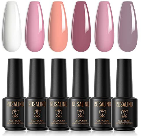 ROSALIND UV Nagellack 6 * 7ml Weiß Rosa Orange Rose Rot Lila Rosa Gel Nagellack Set Nagelstudio Gelnägel DIY Geschenk für Frauen