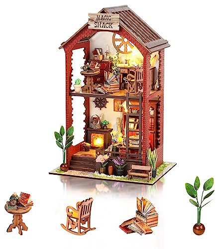 Cuteefun DIY Puppenhaus Miniatur mit Möbeln, Holz Mini House Kit, Machen Sie Ihr eigenes Handwerk Haus Modell, Handarbeit Geschenk zum Geburtstag (Magie Buchraum)
