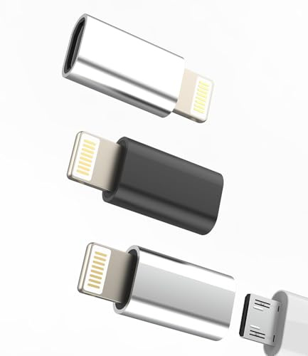 Adaptador Micro USB a Lightning(paquete de 3) Android hembra Jack Cable Iphone Macho Enchufe Cargador Convertidor Mini Charger Adapter para Apple 14, 13, 12, 11 Pro Max 7 8 Plus X Se Xs Ipad Air