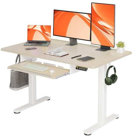 Claiks Schreibtisch Höhenverstellbar Elektrisch mit Tastaturablage, 120 x 60 cm Elektrischer Schreibtisch,Höhenverstellbarer Schreibtisch Computertisch mit Memoryfunktion,Standing Desk, Beige