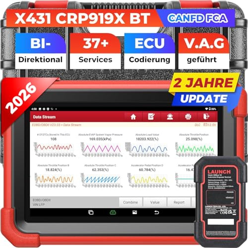 Launch X431 CRP919XBT Elite Valise Diagnostic Auto Multimarque,OBD2 Diagnostic Français,Wireless Bidirectional,Codage ECU,FCA AutoAuth,V.A.G Guided, 45+ Services,Diagnostic Tous Systèmes,CANFD DoIP