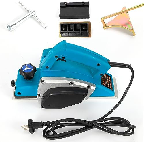 Elektrohobel, 800w 16000rpm Elektro Hobelmaschine, Handhobel Elektrisch Bis 2mm Spantiefe mit Klingenschärfer-Rahmen Steckschlüssel Führungslineal