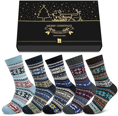 Chalier Cozy 5 Pares de Calcetines Térmicos para Hombre de Lana Gruesa y Cálida para el Frío Invierno, Ideales para Botas, Senderismo y Trabajo, con Caja de Regalo