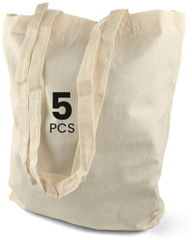 Netuno 5 Stück Stofftaschen Baumwolle naturfarben 38 x 42 cm Bodenfalte 10cm Baumwolltaschen mit langen Griffen Einkaufstaschen unbedruckt Tragetaschen zum Bemalen Bedrucken Baumwollbeutel Jutebeutel