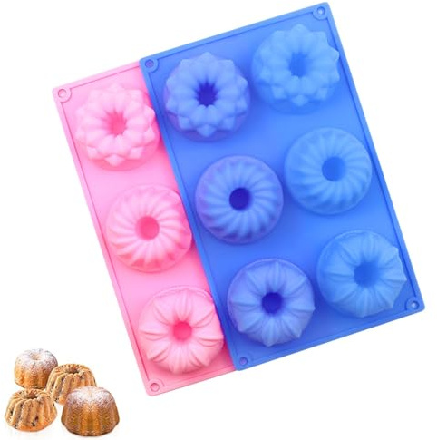 SXTDKMJ 2 Stück Mini Gugelhupfform, Gugelhupf Backform Silikon Kuchenform Wiederverwendbar Silikonform mit 6 Vertiefungen für Kuchen, Kekse, Muffins (Rosa + Blau)