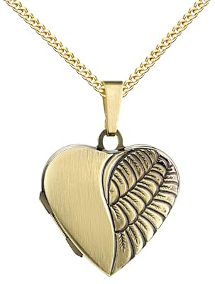 JEVELION Herz Medaillon Antik-mattiert-geschwärzt zum Öffnen Anhänger für 2 Bilder 585 Gold Bild Amulett oval für Damen mit Halskette oder ohne Kette wählbar + Schmuck-Etui